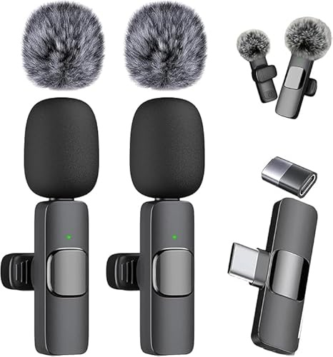 Clipmic Duo – Set microfono wireless con riduzione del rumore, microfono lavalier wireless, microfoni da bavero plug and play, facile da trasportare, mini microfono per registrazione video, per