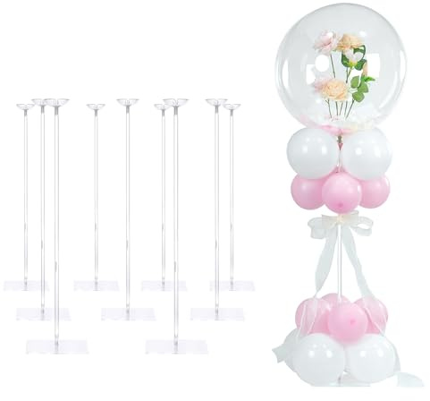 YALLOVE Supporto per Palloncini in Acrilico per Tavolo Altezza Regolabile 40cm 60cm Supporto per Bastoncini di Palloncini con Base per Decorazioni Tavolo Pavimento Matrimoni Compleanni Feste,10 Pezzi