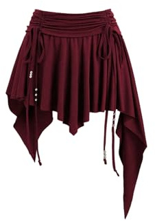 GORGLITTER Women's Asymmetrical Ruffle Trim Mini Skirts Low Waist Drawstring Ruched A Line Y2k Party Skirt Burgundy X-Small
