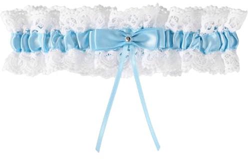Gosknor Liga de Novia Boda, Liga Encaje Elástico con Lazo para Pierna Elegante Accesorio de Boda para Mujeres y Niñas (Azul Cielo)