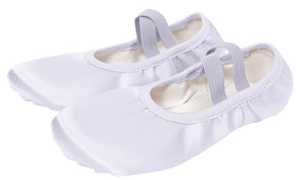 duxyoz Ballet Shoes Girls Dance Slippers Satin Gymnastic Yoga Shoeslightweight Soft Split Sole Dance Flats for School Party Wedding Ballerina UK Size 10 White