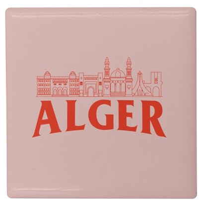 Fyrkantig keramisk kylmagnet - alger minimalistisk resa turism vykort - format 5 x 5 cm, dekorativ magnet souvenir för kylskåp och magnettavla, tryckt i Frankrike