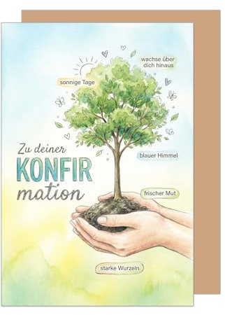 Edition Seidel Premium gratulationskort för konfirmation med kuvert. Konfirmationskort kort gratulationskort ordspråk flicka pojke ungdomar träd rötter natur händer (KF352 SW026)