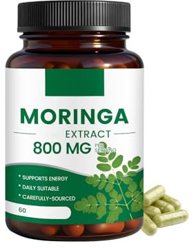 Moringapulver 800mg per portion |Enkelursprungsenergi för alla | Stöder metabolism, immunitet och vitalitet | 60 räknas för 30 dagars leverans,1pcs