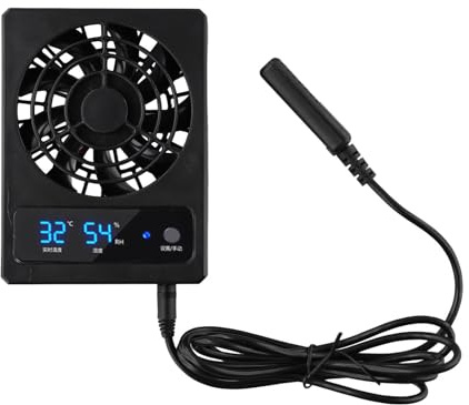 Lecreatekit Ventola di ventilazione per rettili, controllo automatico dell'umidità con display LCD, per terrario della foresta pluviale, sistema di raffreddamento silenzioso da 28 dB