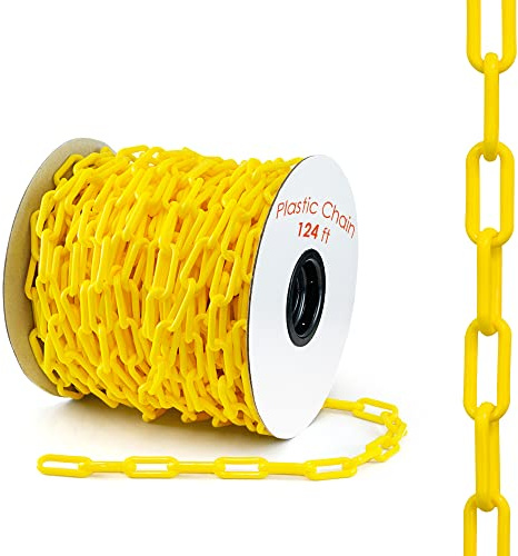 Houseables Plastic Chain, Safety Barrier, 124 Feet, 2 Links, Light Weight, UV Protected, Accessory for Crowd Control, Queue Line, Decoration, Chains Link Fence, Yellow