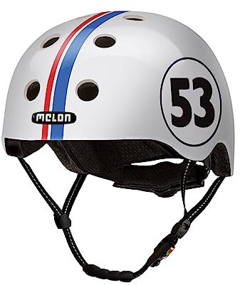 Melon Fahrradhelm »Beetle« für Damen, Herren und Kinder | Leichter & sicherer urbaner Cityhelm mit Magnetverschluss, individuell anpassbar in weiß mit Streifen | Größe M-L (52–58cm)