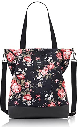 KALIDI Groß Damen Umhängetasche/Handtasche Canvas Tasche Schultertasche Totepack Shopper Casual Hobo Bag Crossbody Bag für Schule Büro Arbeit Reisen Ausflug Einkauf (flower)