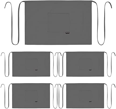 PALLTEX Amaya förbindelse unisex matlagningsförkläde män kort matlagningsförkläde damer kort förkläde damer förkläde män för matlagning pyssel målning bakning, Grå - 5 stycken, One size