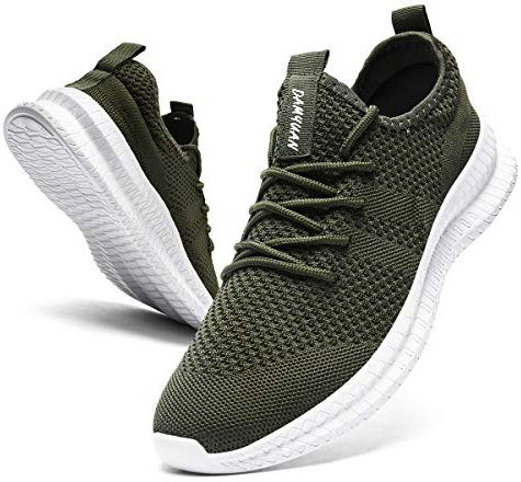 FUJEAK Herren Walkingschuhe Turnschuhe Fitnessstudio Sportschuhe Sneaker Running Tennis Schuhe Freizeit Straßenlaufschuhe Fashion Leichtgewichts Atmungsaktiv Schlüpfen Schuhe Grün 47
