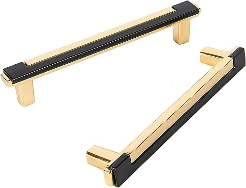 SYZOW Lot de 6 poignées d'armoire de cuisine noires et dorées brillantes combinées pour commode, tiroir, salle de bain, chambre à coucher, quincaillerie de meubles de 128 mm