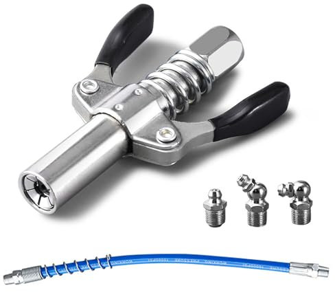 SIGANDG Boquilla Bomba de Engrase G Coupler con Doble asa,3 Especificaciones Diferentes Boquilla de Pistola de Engrase, Compatible con Todos los Tipos M6-M14, Manguera de 30 cm Incluida