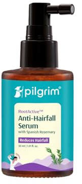 Pilgrim RootActive Sérum anti-chute au romarin espagnol, caféine, biotine, Capilia Longa, palmier nain (30 ml) | Renforce les racines des cheveux, réduit la perte de cheveux et augmente la densité des