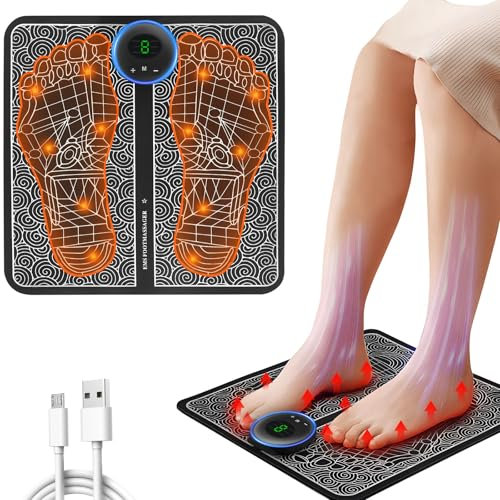 EMS Foot Massager, Foot Massagers for Pain and Circulation, Folding Portable Electric Massage Mat with 6 Modes & 9 Levels to Relax Muscles