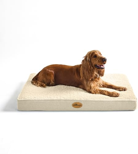 Silentnight Crate Dog Bed - Orthopaedic Firm Support Pet Mattress with Non-Slip Base - Comfort & Support Mat Reduce Pressure on Joints, Removable and Washable Sherpa Cover, Medium 51x76cm, Natural
