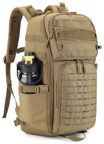 HUNTVP Tactical Backpack for Men 35L Military Backpack MOLLE 1000D Army Daypack 3 Day Bug Out Bag for Work Camping Hiking Outdoor, Brown