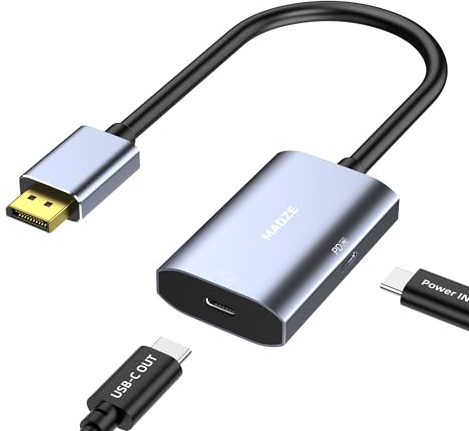8K@30Hz / 4K@144Hz Displayport to USB-C Adapter with PD 65W Charging, Graphene Cable Display Port Male to Type-C Female for USBC Monitor, Compatible for MacBook Pro/Air, iMac