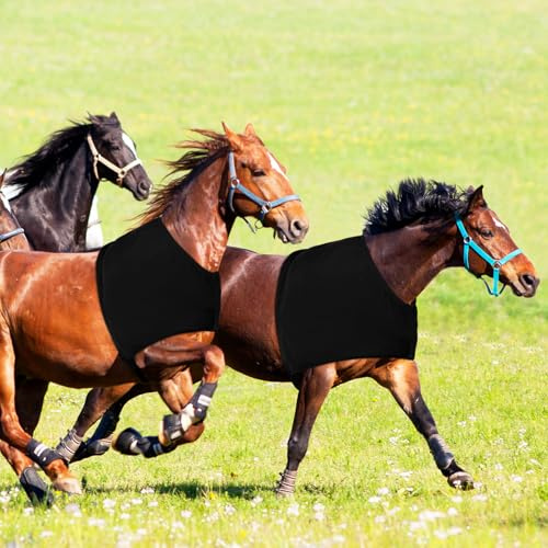 Sadnyy 2 Pcs Stretch Horse Shoulder Guard Elastic Polyester Horse Gear Vest Anti-rub Bib Sleezy Chest Saver Protector Wither Shoulder Guard Comfortable Bodies Care Protection(M,Black+Black)