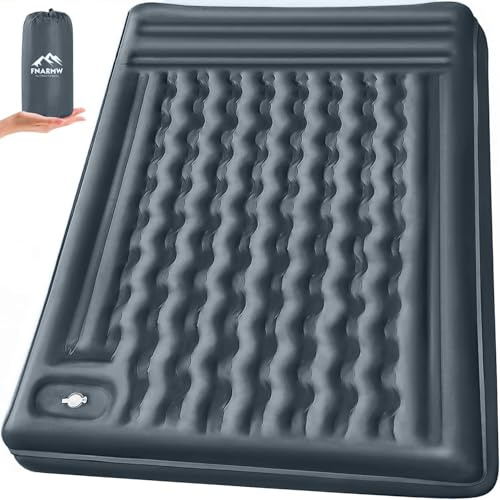 FNARMW Double Sleeping Pad Camping, Self Inflating 6'' Extra-Thick 2 Person Pillow Built-in Foot Pump Waterproof Inflatable Sleeping Mat Backpacking, Tent, Hiking, Portable Camping Pad (Grey)