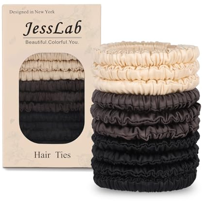 JessLab Scrunchies i Satin Utan Skador, Skonsamma Hårband för Kvinnor, Mjuka mot Tunt och Lockigt Hår, Sömn och Fest, 10 Pack