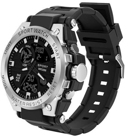 AOOSU Military Watches for Men, Men's Wrist Watches Waterproof Digital Sports Outdoor Watch with Date Stopwatch LED Display Alarm Clock Tough Silver