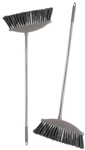 SHINEOFI Escoba de Limpieza Familiar con Mango de Acero Inoxidable, Cerdas Duras y Mango Ergonómico, Escoba para Suelo Gris, Adecuado para Habitaciones y Terrazas, 2 Piezas