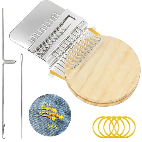 1 Sets Small Darning Loom, Speed weve Weaving Repair Loom Machine Small Darning Loom Tool for Beginners Quickly Knitting Mending Jeans Socks DIY Weaving Arts (10 Hooks, with Bend Needles)
