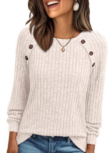 LILLUSORY Oversized Jumpers for Women UK Long Sleeve Shirt Tops Apricot S