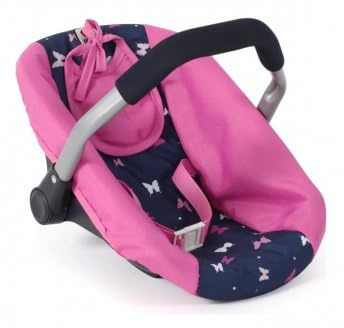 Cosy Poupee jusqu'a 50 cm, Papillons Rose - Siege Auto, Porte Poupon Voyage, transat - avec Ceinture - Set Jouet Fille avec Carte