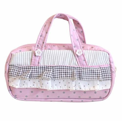 Grid Star Ruffle Pennfodral med handtag—stor kapacitet (style2) | Grid Star Ruffle Pennfodral med handtag, stor kapacitet Koreansk(style2) Pennfodral med stor kapacitet med handtag, Blixtlås