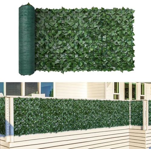 TANG 4'x14'FT Faux Ivy Privacy Fence Screen Roll- 1Pc Artificial Leaf Fences Greenery with 130 GSM Mesh Panel,Outdoor Green Wall Chain Link Fence Covering for Balcony Backyard Patio, Ivy