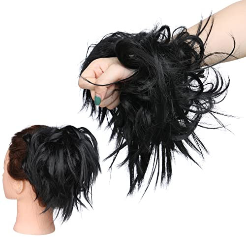 SEGO Haar Extensions Haarverlängerung Haarteil Dutt Haargummi Hochsteckfrisuren wie Echthaar 45 G Schwarz