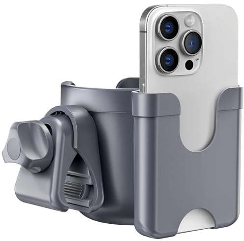 Guiseapue Pram Cup Holder: Universal Drink Coffee Cup Holder with Phone Holder Organiser for Stroller, Pushchair, Buggy, Bike, Wheelchair, Walker, Baby Essentials for Newborn, Gifts for Women, Mom