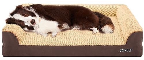 JOYELF Letto ortopedico per cani di taglia grande, divano letto in schiuma a forma di U, letto impermeabile per animali domestici con copertura rimovibile e lavabile e fondo antiscivolo - Caffè