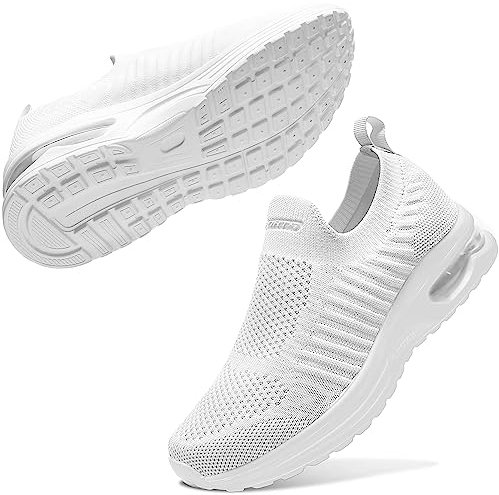 Littleplum Damen Slip On Sneaker Memory Foam Turnschuhe Sportschuhe Bequeme Schlupfschuhe Fitness Laufschuhe Walking Schuhe,A Weiß,42 EU