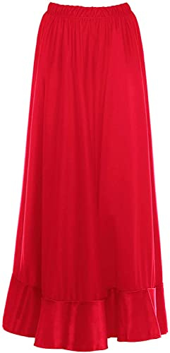 Falda Flamenco Niña Español, Falda Ensayo Flamenco Largo Negro Rojo Volante Simple Volante Doble para Niña Falda Baile Danza Clase Fiesta (10 años, Rojo Volante Simple)