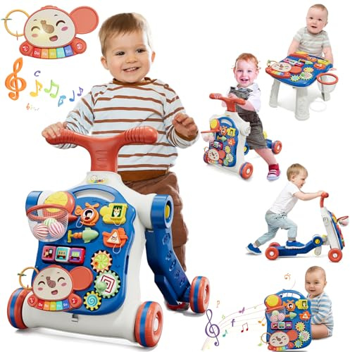 QDRAGON 5 in 1 Push Walkers for Baby Boys, Toddler Learning to Walk, Sit to Stand Walker, Early Learning Push Toy for Infant 12+ Months, Navy Blue