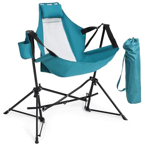 HOMEFUN Hammock Camping Chair - Portable Swinging Chairs for Adults with Stand and Storage Bag, Oversized Folding Rocking for Lawn Camp Fishing Hiking, Blue