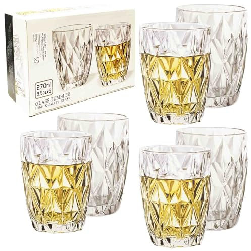 KRADLUX Premium 6-teiliges Whiskygläser-Set, 270 ml, Kristallklar, Whisky-Set, Spülmaschinenfest, gläser,Ideal für Zuhause und Bar