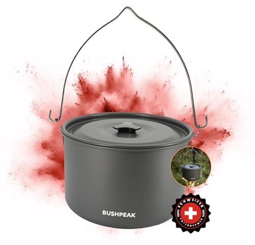 Bushpeak Camping Kochtopf Alu Outdoor Master 4 Liter - Suppentopf mit Deckel tragbar mit stabilem Edelstahlgriff für 1-6 Personen Ø 22cm