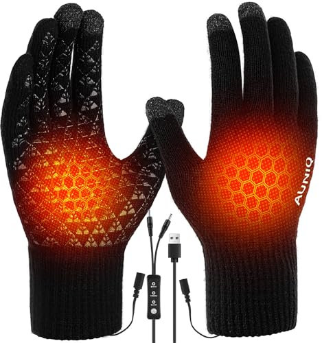 Auniq USB beheizte Handschuhe für Männer Frauen, Beidseitig Heizung Handschuhe Stricken Handschuhe Ski Erhitzt Handschuh Touchscreen wärmende Handschuhe 3 Temperatur Laptop Handschuhe für Innen Außen