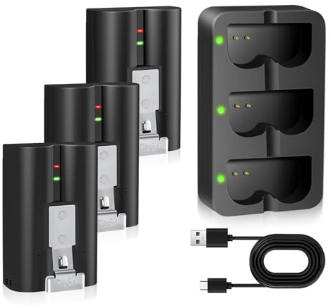 3 Batterie per Ring(3.65V 6040mAh) e stazione di ricarica,Batteria ricaricabile a sgancio rapido compatibile con Video Doorbell 2/3/4/3 Plus,Stick Up Cam Battery (2nd & 3rd Gen),Spotlight Cam,Intercom