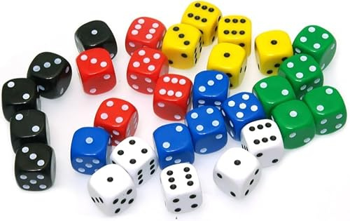 NCS35® 18 Colourful Plastic RANDOM COLOUR SELECTION Game Dice 14mm – Multi-Use Dice for Board Games, Role-Playing, Poker, Loudu, Cards and Party Games indoor and Outdoor Use