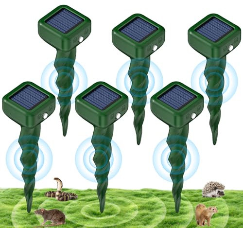 Repulsif Taupe Solaire, Anti-Taupe Solaire Vibration et Ultrasons, IP66 Imperméable Anti Taupe, Repousse Taupes, Serpents, Campagnols, Gophers pour Jardin et Pelouses (6 Pièces)