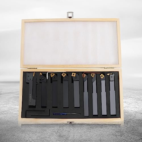 Jeu de 9 outils de tournage avec mallette portable - 20 mm - Jeu de burins rotatifs - Plateau réversible - Jeu de burins à tourner - Convient pour les bancs d'acier/fonte d'acier
