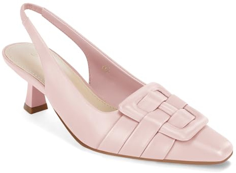 Womens Sling Back Kitten Heels Low Dress Shoes Slingback Pumps Pointed Closed Toe Comfortable Party Office Sandals, Pink, 7.5 UK