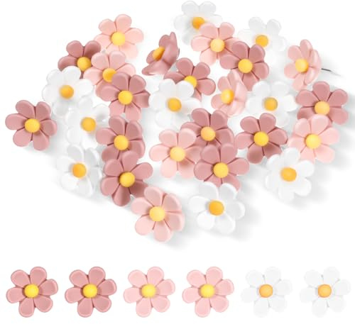 Bewudy 30 stycken blommor anslagsnålar, färgglada häftstift häftstift blommor nålar söta häftstift dekorativa stift för anslagstavla, korktavla, fotoväggar, kontor hem (rosa stil)