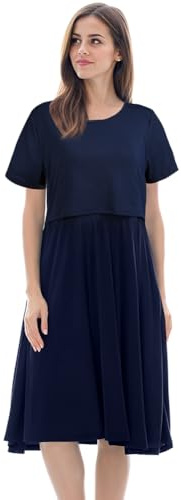 Aolso Vestido de Lactancia de Manga Corta para Mujer, Casual, Cuello Redondo, Vestido de Lactancia para Lactancia, Color Liso/Rayas Blancas y Negras con Volantes, Ropa de Maternidad para Mujer
