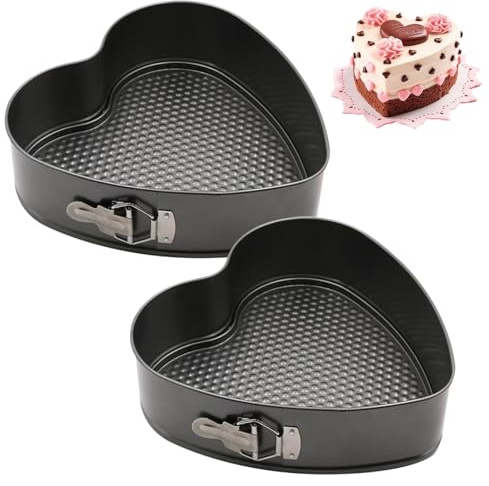 EUBSWA Molde Tarta desmontable 18 cm, 2 unidades Corazón Molde Bizcocho Horno con revestimiento antiadherente,