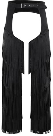 JEATHA Pantalon Chaps Cow-Boy Western Homme Pantalon Ouvert Entrejambe Hippie Pants avec Franges Costume Halloween Carnaval Clubwear S-3XL Noir S
